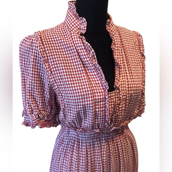 Max Studio Red Gingham Tiered Dress with Puff Sleeves - Picture 14 of 14